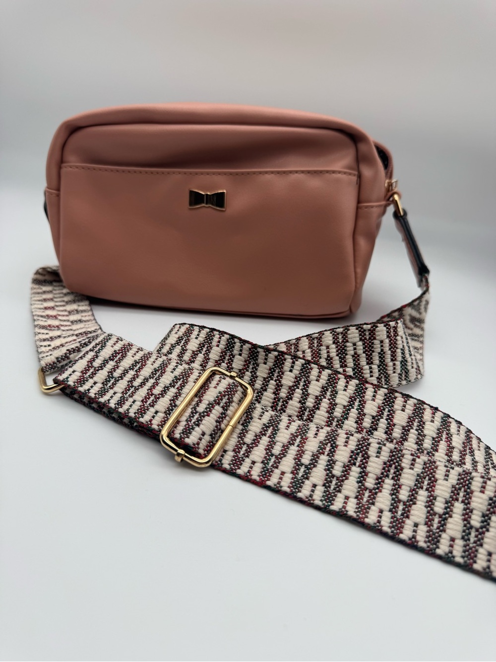 Olivia & Kate Bow Accent Crossbody Bag in Dusty Rose